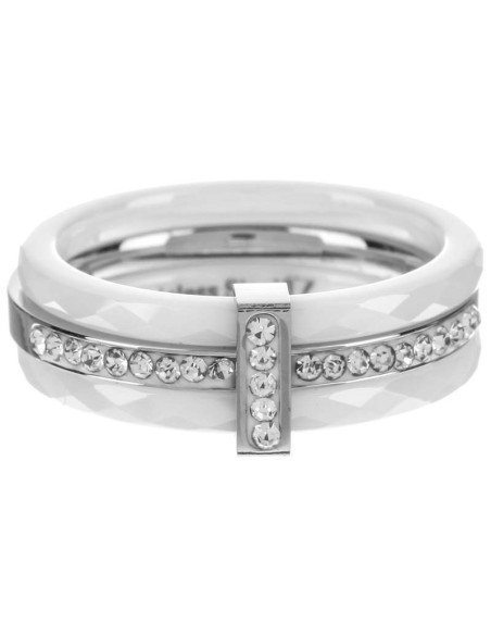Bague SELIGE STEEL White Silver Jeu de 3 anneaux reliés ensemble Solitaire Argenté et Blanc Acier inoxydable Cristal
