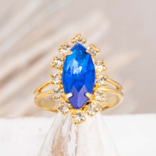 Bague WONDERLOVE Blue Gold Marquise réglable pavée...
