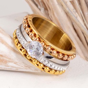 Bague STAR MOMENTS All Gold Jonc rigide pavé Solitaire 3...