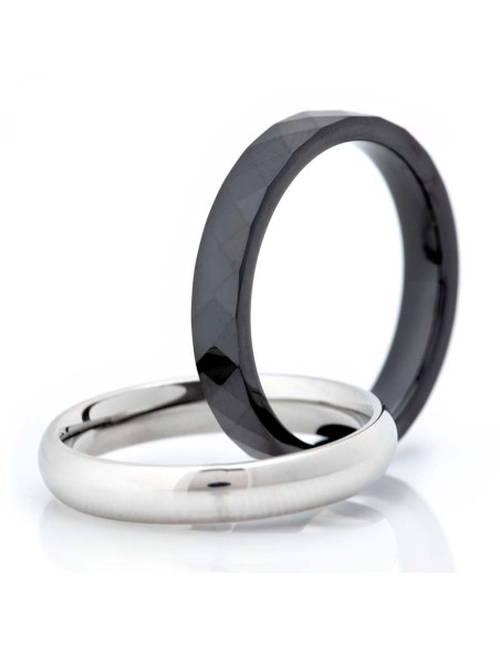 Bague DUO STEEL & CERAMICS Black Silver Jeu de 2 anneaux entrelacés Bicolore Argenté et Noir Acier inoxydable Céramique