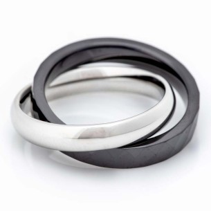 Bague DUO STEEL & CERAMICS Black Silver Jeu de 2 anneaux...