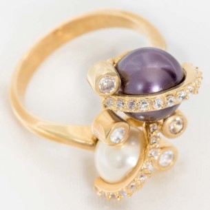 Bague PEARLS WITH YOU Brown & White Gold Cocktail pavé...