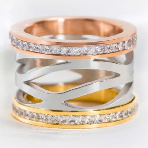 Bague TRIBEKA STEEL All Gold Jonc pavé ajouré zébré... 2