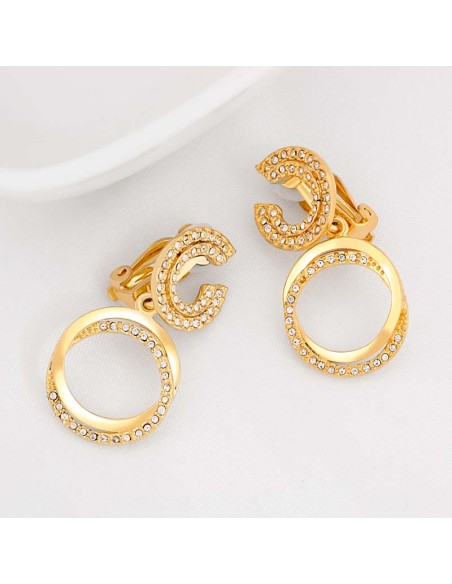 Boucles d'oreilles ECLIPSO White Gold Clips pendantes pavées Demie lune Doré et Blanc Doré à l'or fin Cristal