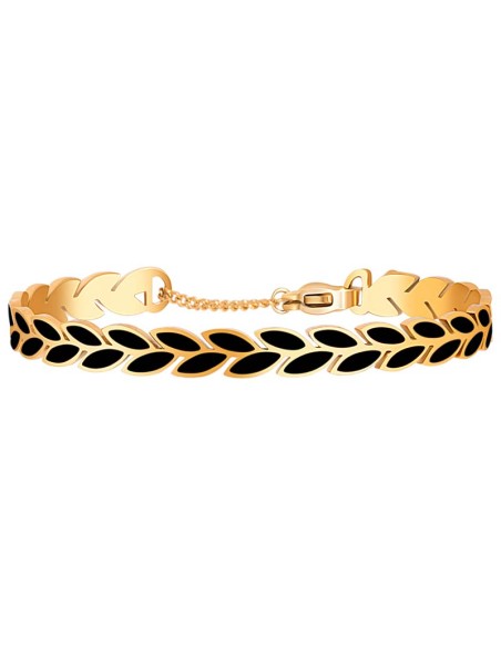 Bracelet NOGUELIA STEEL Black Gold Jonc réglable flexible rigide Feuillage Doré et Noir Acier inoxydable doré à l'or fin émaux