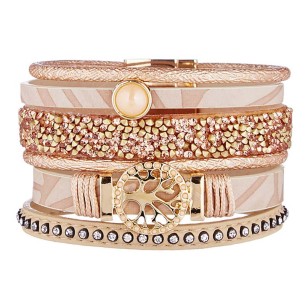Bracelet VIDA Beige Nude Gold Manchette souple Multirangs...