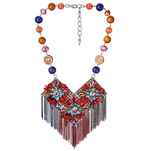 Collier FLORINA CORAL Blue & Red Silver Plastron pavé à... 2