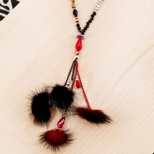 Collier GALABIS Red Silver Sautoir pendentif en Y...