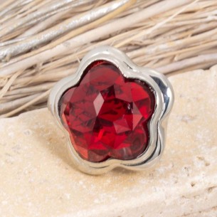 Bague ORFEE Red Silver Cabochon élastique étoile Argenté...