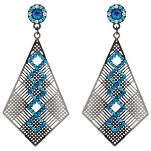 Boucles d'oreilles CAMANI Blue Silver Pendantes pavées...