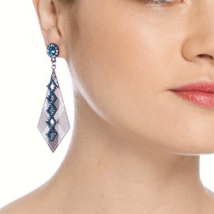 Boucles d'oreilles CAMANI Blue Silver Pendantes pavées... 2