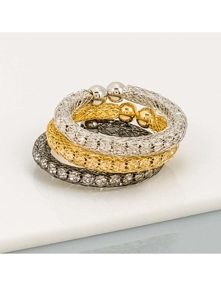 Bague CRYSTORIAS Black Gold & Silver Jeu de 3 anneaux à porter ensemble Trois ors Argenté Doré Noir Cristaux emprisonnés