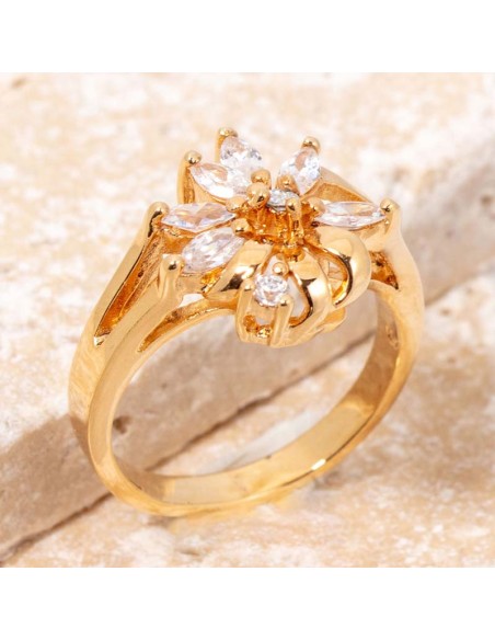 Bague SPINOSA White Gold Cocktail pavé Fleur Doré et Blanc Plaqué Or Cristaux sertis