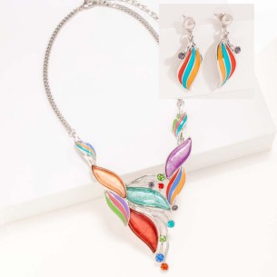 Parure JUNGOLA Color Silver Plastron pavé et boucles...