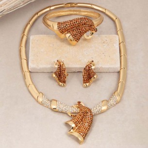 Parure OLYMPE Brown & White Gold Plastron pavé et boucles...