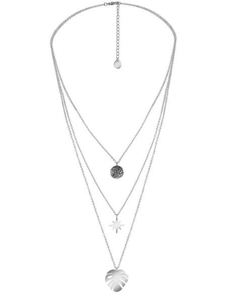 Collier LUGSBY Silver Ras de cou Multirangs à pendentif Feuille Argenté Acier inoxydable Cristal