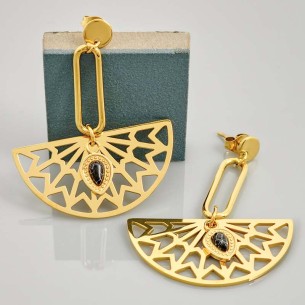 Boucles d'oreilles YOSHI Black Gold Pendantes ajourées... 2