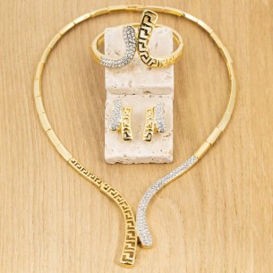 Parure GRECCA White Gold Ras de cou serti bracelet...