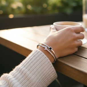 Bracelet MOON & STAR STEEL Black Silver Jonc rigide pavé... 2