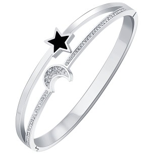 Bracelet MOON & STAR STEEL Black Silver Jonc rigide pavé...