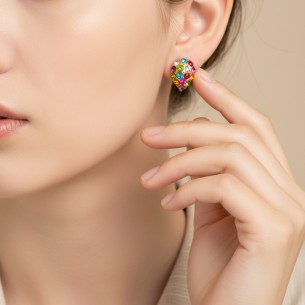 Boucles d'oreilles FILINE Color Gold Puces pavées Goutte... 2