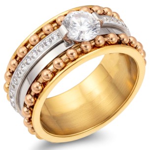 Bague IRIDIANZA All Gold Jonc rigide pavé Solitaire 3 ors...