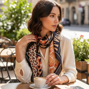 Foulard WILDEN Black Brown carré de soie imprimé imprimé... 2