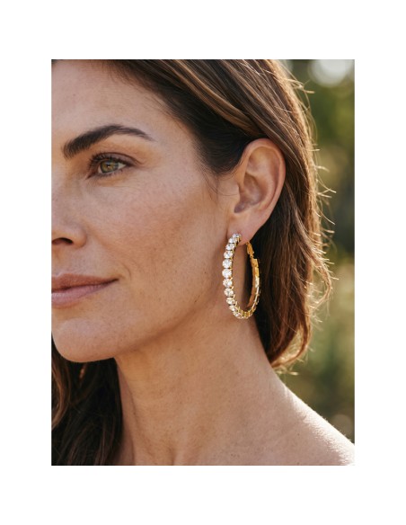 Boucles d'oreilles MADIAME White Gold Créoles pavées Rivière de cristal Doré et Blanc Laiton doré à l'or fin Cristaux sertis