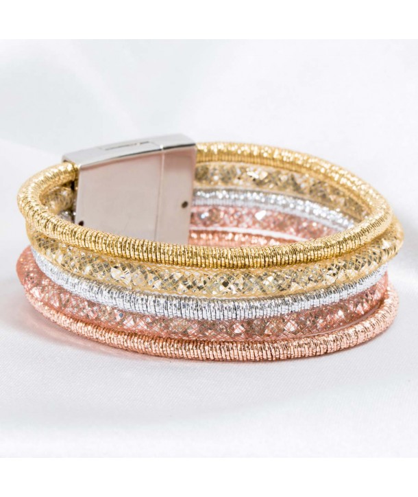DALLAS CRYSTAL RIVER ALL GOLD flexible bracelet three golds silver gilded and rosé imprisoned crystals