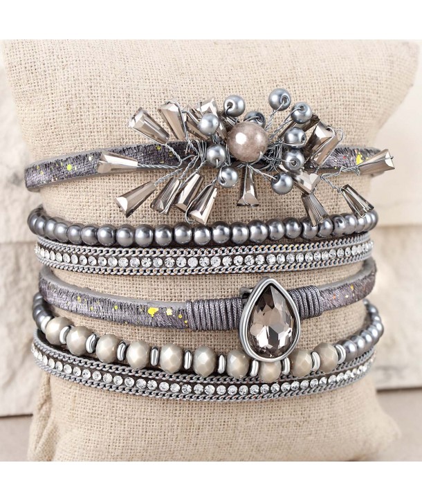 Bracelet DIANA GALAXY GREY SILVER double tour multirangs argent et gris cristal mirroir et fermoir aimanté