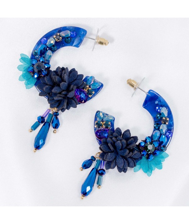 Boucles d'oreilles en bois peint à la main camaieu de bleu - Geb&Nout