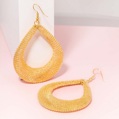 LEOLIANE Gold earrings Long openwork dangling Cage in the shape of a domed drop Gold with fine gold