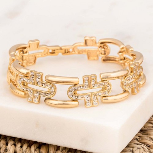 CATEDRALA Gold bracelet Flexible chain bracelet Chemin de fer de Croix Gold and White Brass gilded with fine gold Crystal