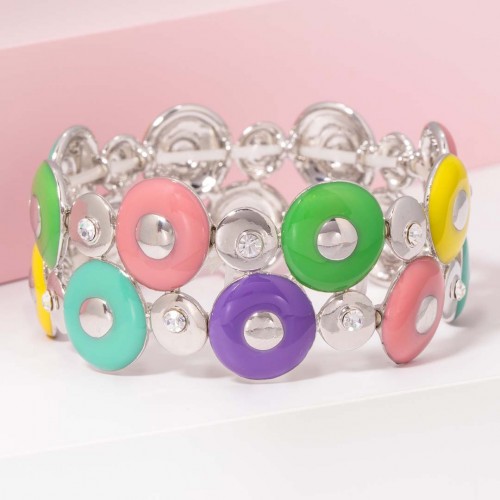 Bracelet ONDOLE Color Silver Flexible elastic cuff Contemporary Silver and Multicolor Rhodium Crystal and enamels