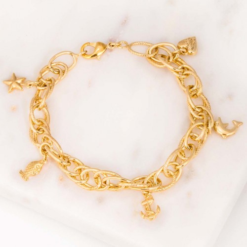CHARMY Gold bracelet Flexible chain bracelet Gilded and Gilded lucky pendants Brass gilded with fine gold
