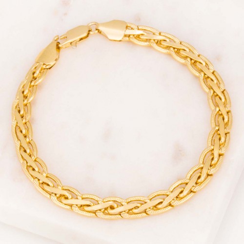 LOUISE Gold bracelet Flexible chain bracelet Braided mesh Gold and Gold Brass gilded with fine gold