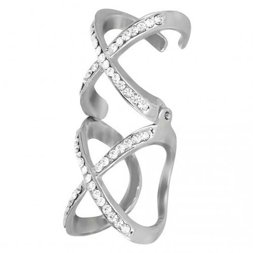 Ring AXALOR White Silver Double articulated phalanx openwork Double crossed Silver and White Rhodium Crystal
