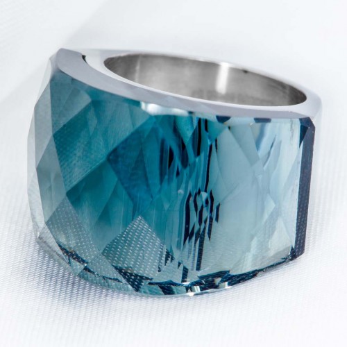 Ring ICE CRYSTAL STEEL VELVET BLUE GRAY SILVER Silver and Heather blue Gray Stainless steel Crystal