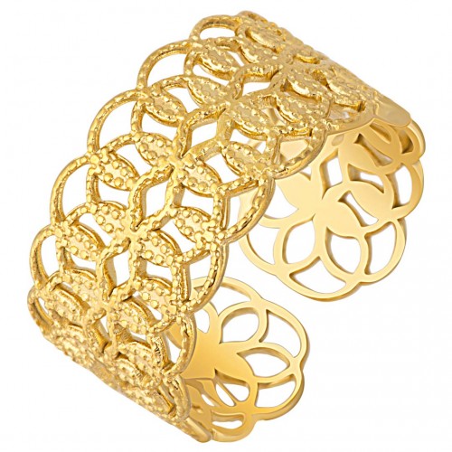 Ring CENDIOLA STEEL Gold Flexible adjustable openwork bangle Baroque or romantic Golden Stainless steel gilded with fine gold