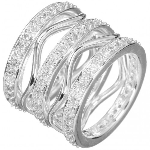 Bague ONDOLIA White Silver Jeu de 5 anneaux à porter ensemble Contemporain Blanc Argenté à l'argent fin Oxydes de zirconiums