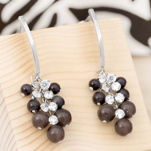 Earrings CRYSTAL FRUITS BLACK SILVER Silver and Black Rhodium Set Crystals and Pearls