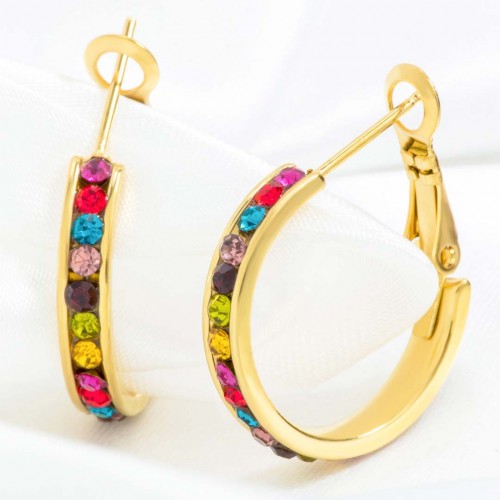 Earrings ORIANA STEEL COLOR GOLD SMALL SIZE Gold and Multicolor Stainless steel gilded with fine gold Crystals set