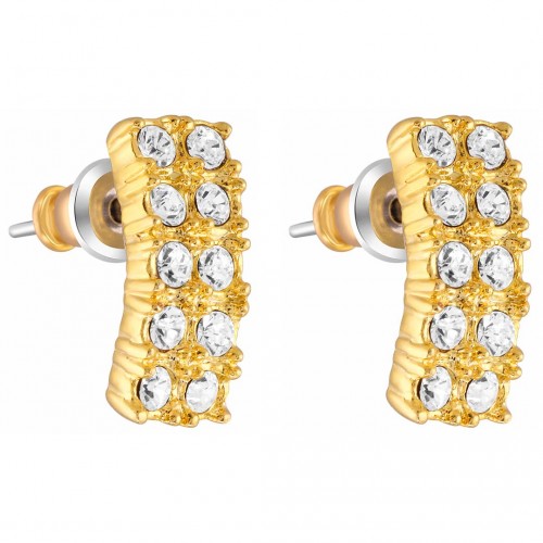 JOALLIA White Gold Stud Earrings Gold Pavé and White Rhodium Crystal