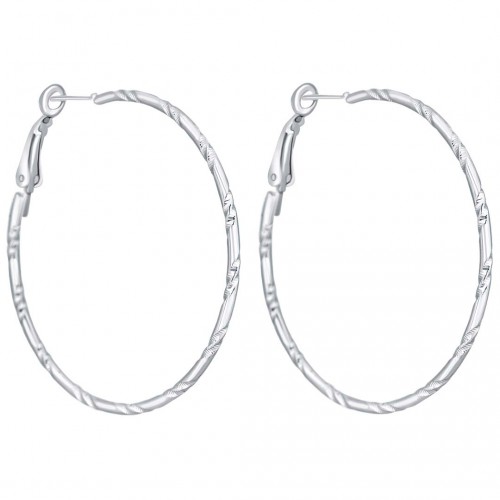 EOSINE Silver earrings Hoop rings Circles with decorative carvings Silver and Rhodium Silver