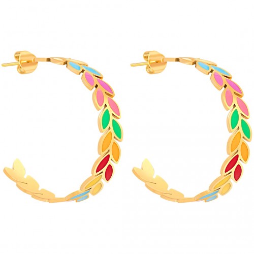 Earrings NOGUELIA STEEL Color Gold Flat hoop earrings Multicolored Foliage Stainless steel gilded with fine gold enamels