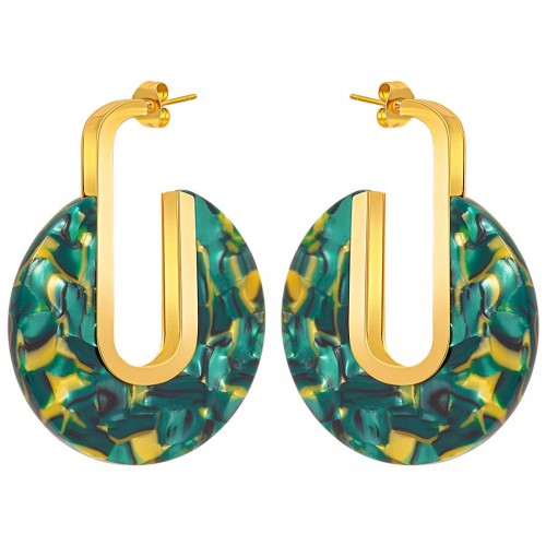 Earrings KAMPALA STEEL Green Emerald Gold Contemporary gold and emerald green disc hoop earrings Stainless steel Resins