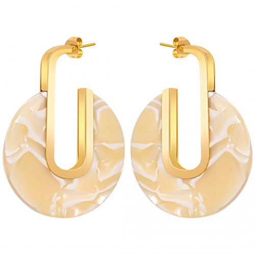 KAMPALA STEEL Beige Nude Gold Earrings Contemporary Gold and Nude Beige disc hoop earrings Stainless steel Resins