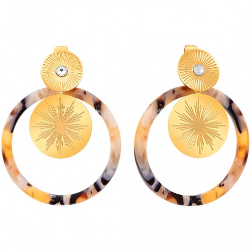 Earrings SOEKIS STEEL Beige Nature Gold Openwork pendant Solar Gold and Beige Stainless steel Crystal and Resins