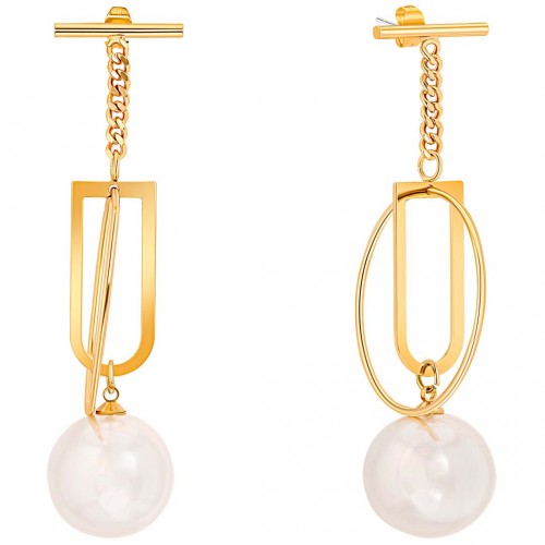 Boucles d'oreilles PEARL OF COUTURE White Gold Pendantes longues ajourées Contemporain Doré et Blanc Doré à l'or fin Perles