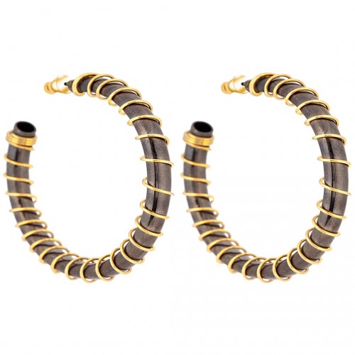 Earrings SEFRICANE Black Gold Hoop earrings with double spring rings Gold and Black Gold metal
